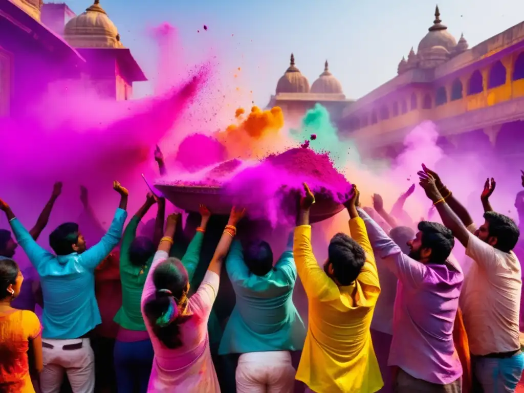 Escena vibrante y colorida del festival Holi en India: significado del color en festivales