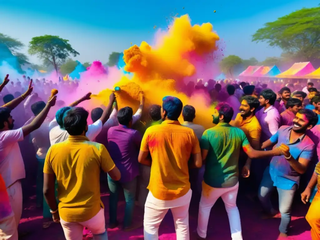 Celebración colorida del Holi Festival en India: Un escenario vibrante de colores y alegría