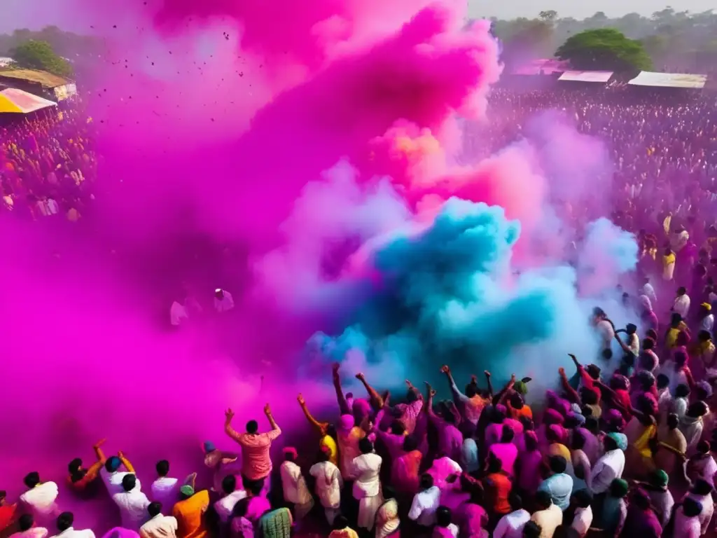 Vista aérea del icónico festival Holi en India