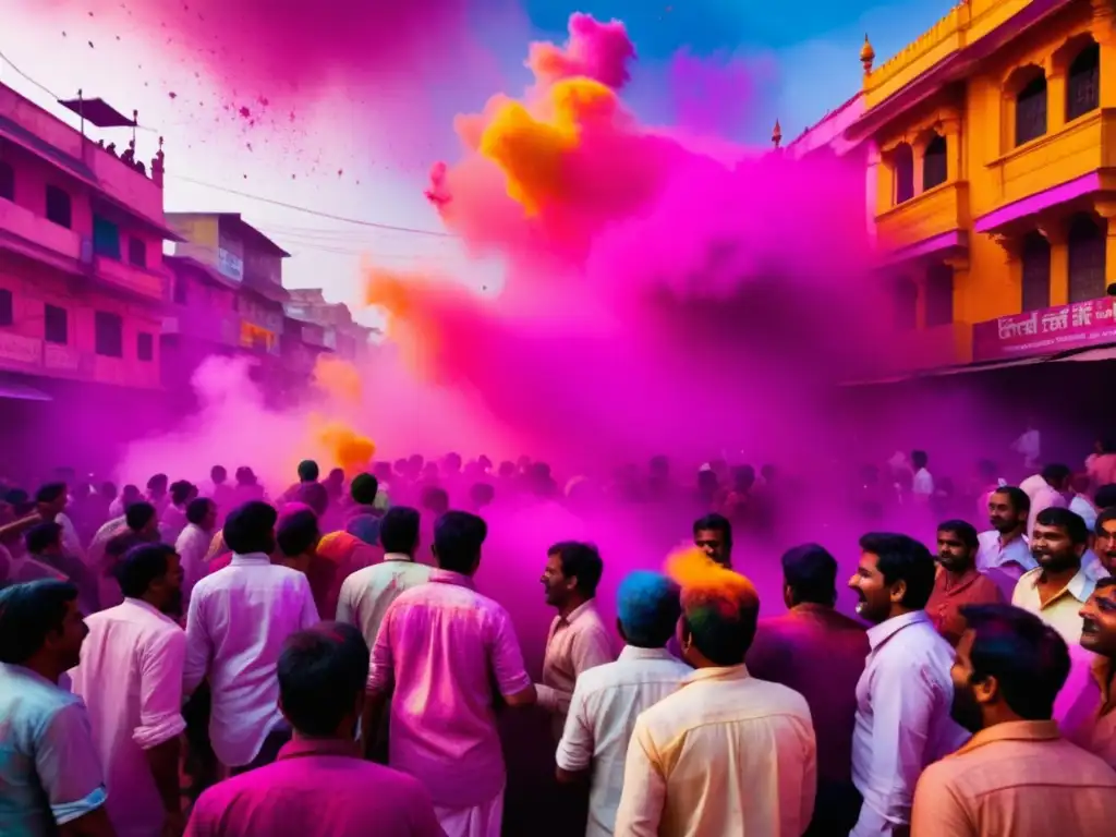 Festival Holi en India - Calles llenas de colores y alegría - Tradiciones festivas vibrantes