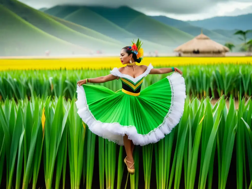 Tradición Feria Caña Colombia: Danza colorida y elegante en un paisaje de cañaverales y cielo azul