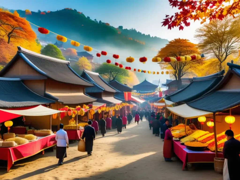 Escena de otoño en un pueblo tradicional con festival de otoño y delicias gastronómicas (Festivales tradicionales de otoño en todo el mundo)