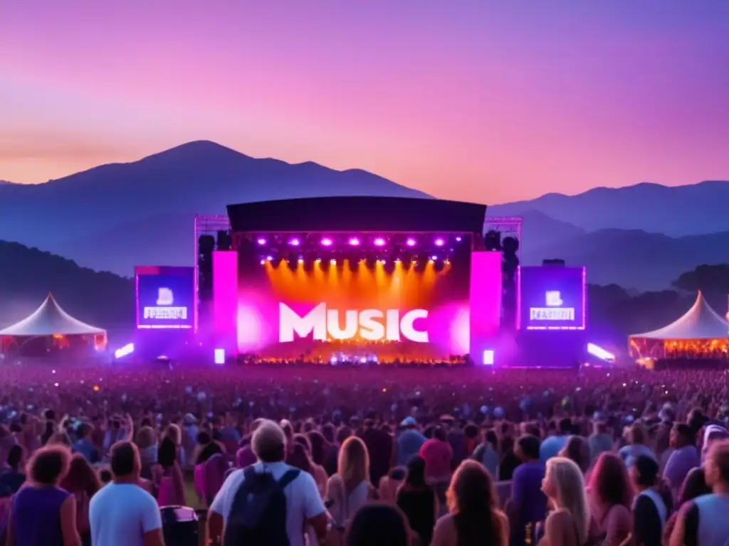 Festival de música con vibrante escena, espectáculo de luces y multitud diversa - Festivales de música actuales en todo el mundo