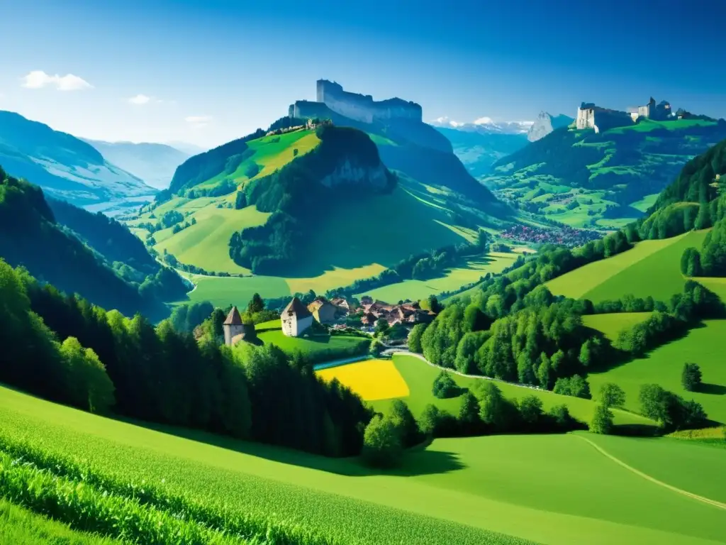 Paisaje encantador de Gruyère con río cristalino, castillo majestuoso y Festival del Queso