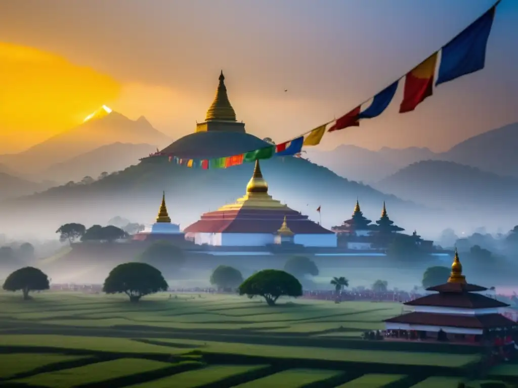 Festival de Vesak en Lumbini, Nepal: Monasterio budista tradicional y místico con devotos y rituales sagrados