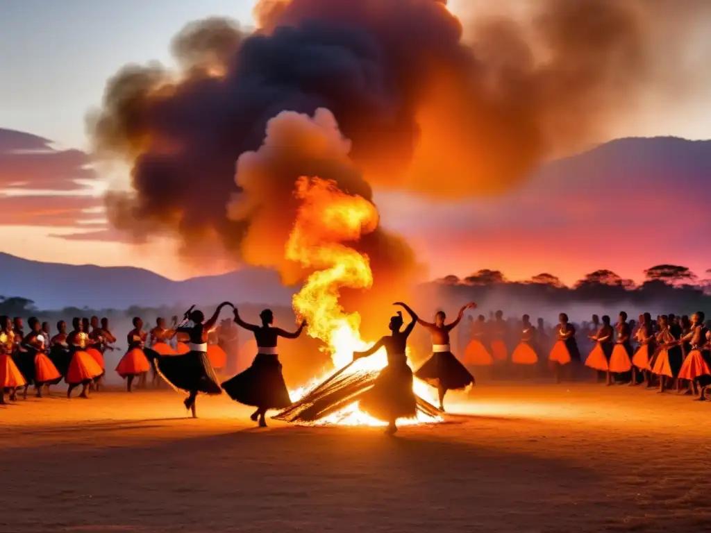 Festival Danza Fuego Swazilandia: Dancers perform mesmerizing movements around a blazing bonfire, creating a magical spectacle