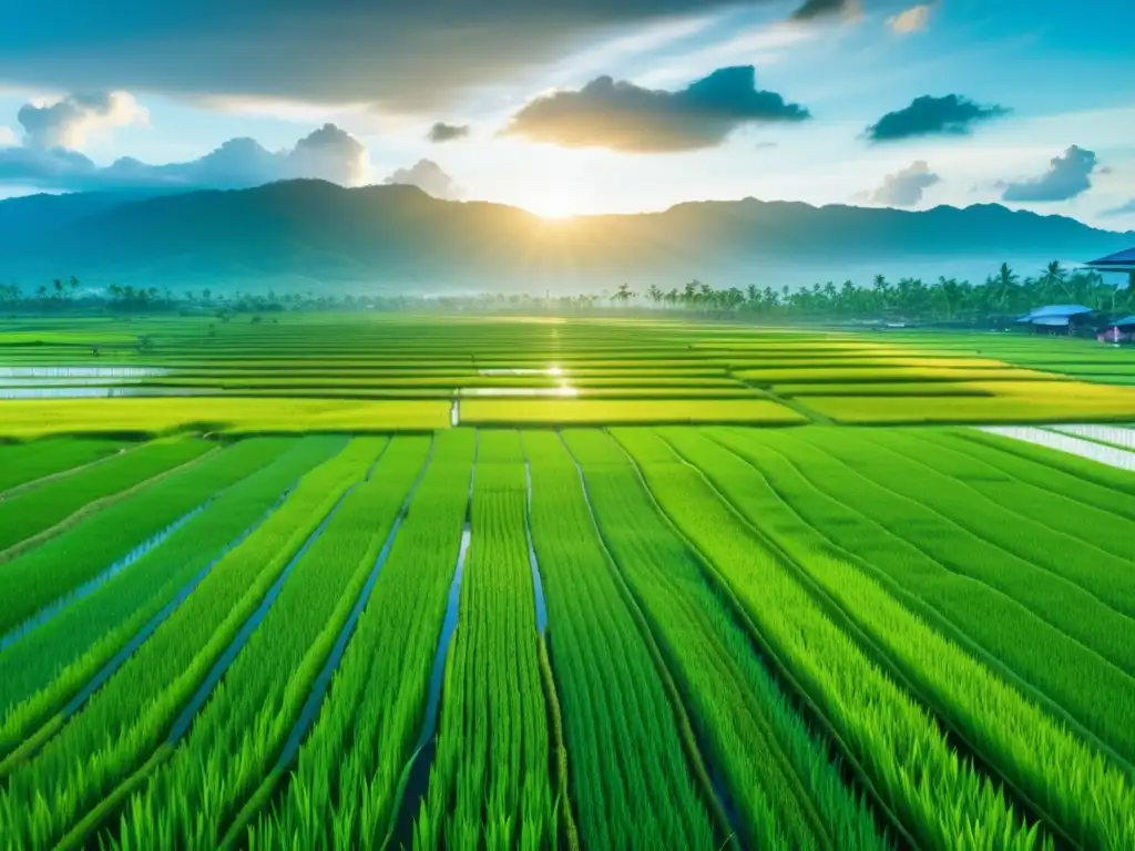 Tradición Festival Cosecha Arroz Filipinas - Lush green rice paddy field in the Philippines, a symbol of changing times and urban encroachment