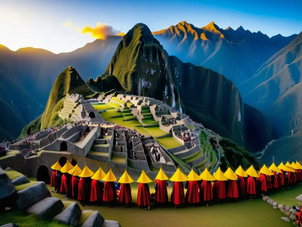 Festivales tradicionales mundo: Inti Raymi, celebración del solsticio de invierno en Perú, con Machu Picchu de fondo