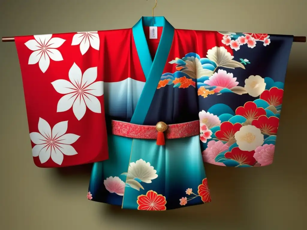 Kimono japonés tradicional con hermosos patrones y colores, capturando la esencia de las tradiciones festivas en Japón