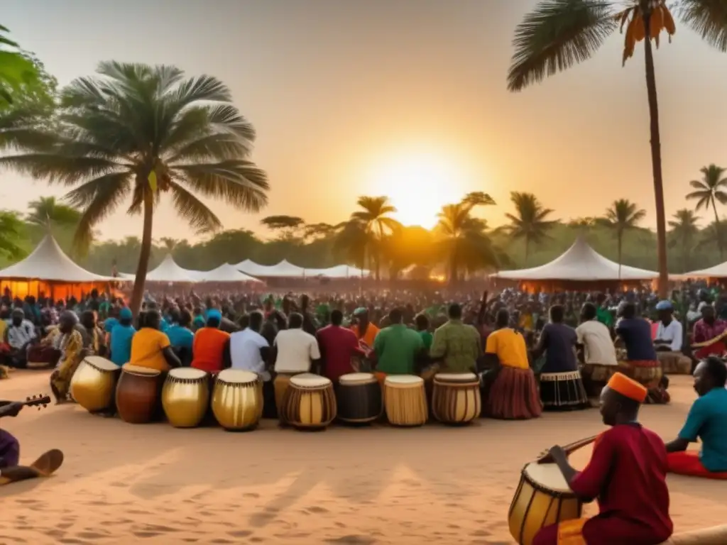 Festival de música Kora en Gambia: imagen vibrante y envolvente con músicos talentosos, paisajes exuberantes y cultura africana