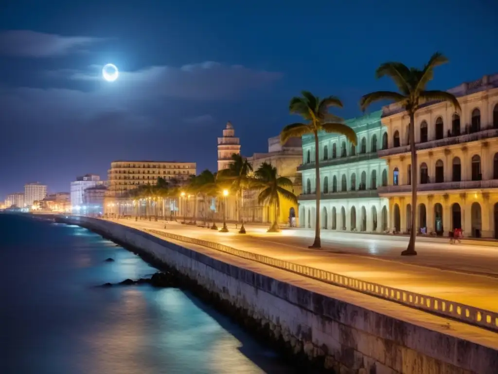 Fotografía nocturna del Malecón en La Habana, Cuba con el bolero cubano como tema principal - Festivales de bolero cubano tradicionales