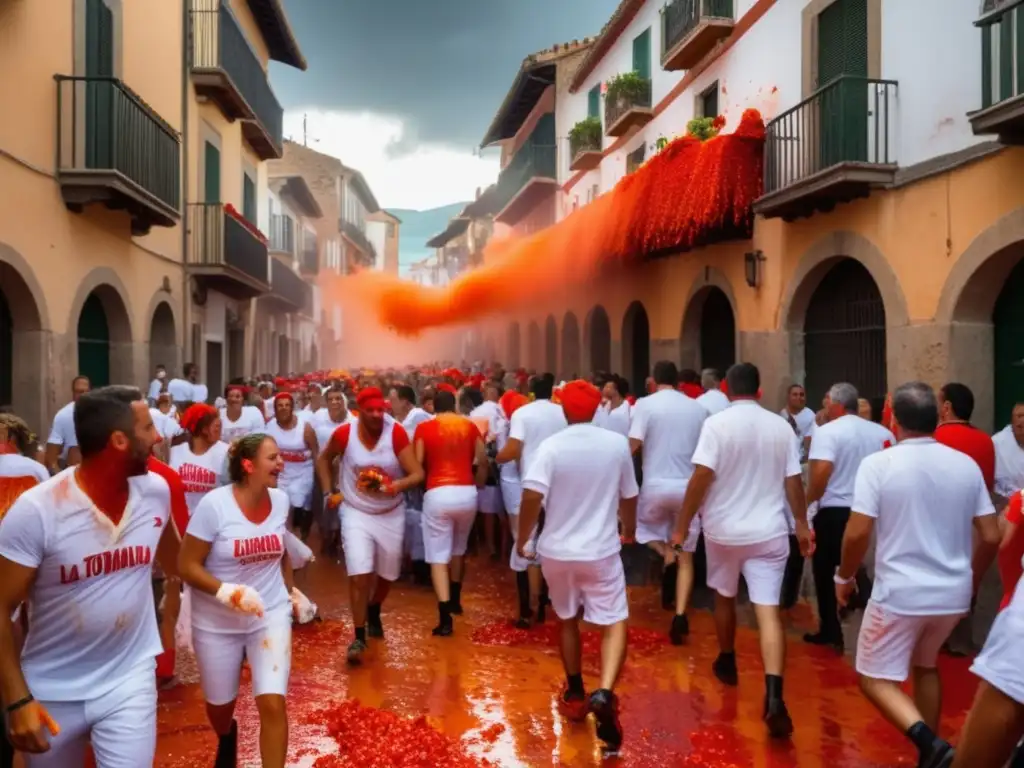 Escena vibrante y caótica de La Tomatina, festival tradicional en Buñol, España