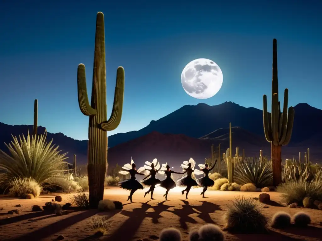 Celebraciones de danza con cactus y paisaje lunar