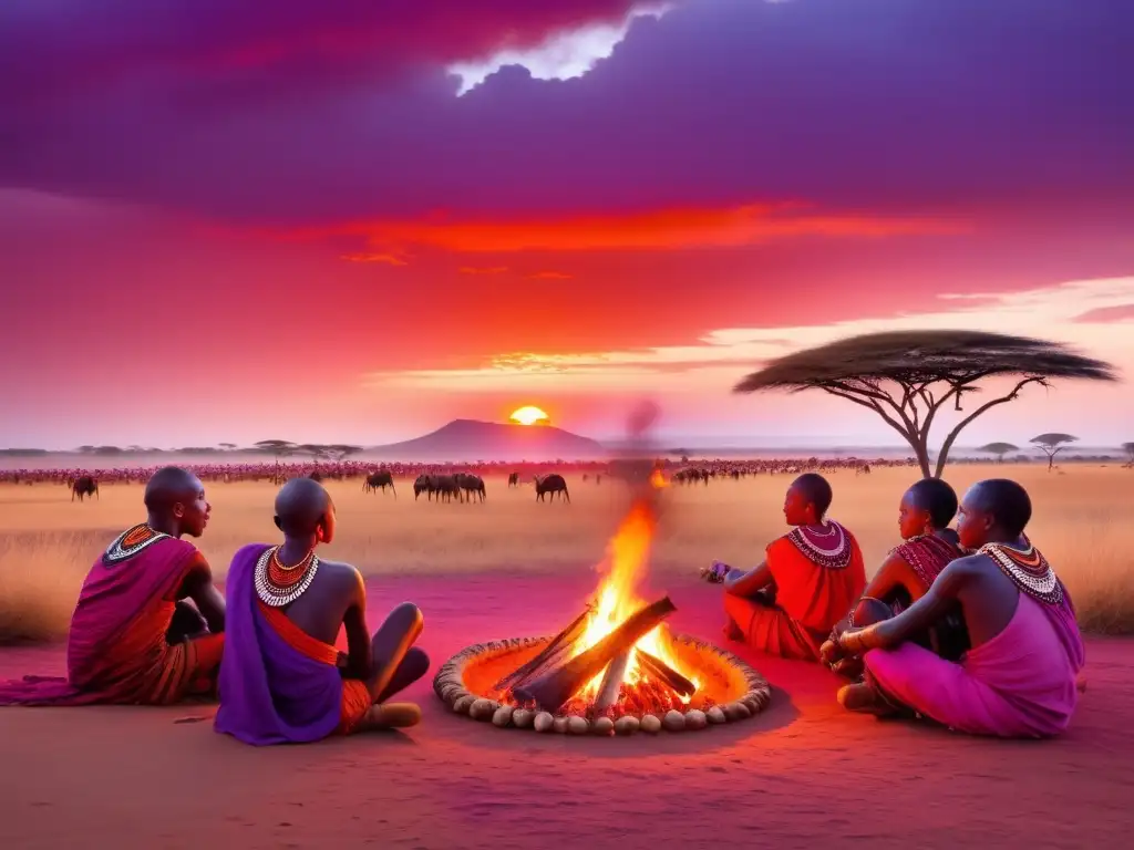 Ceremonia Emuratare: Maasai en la vasta sabana africana al atardecer