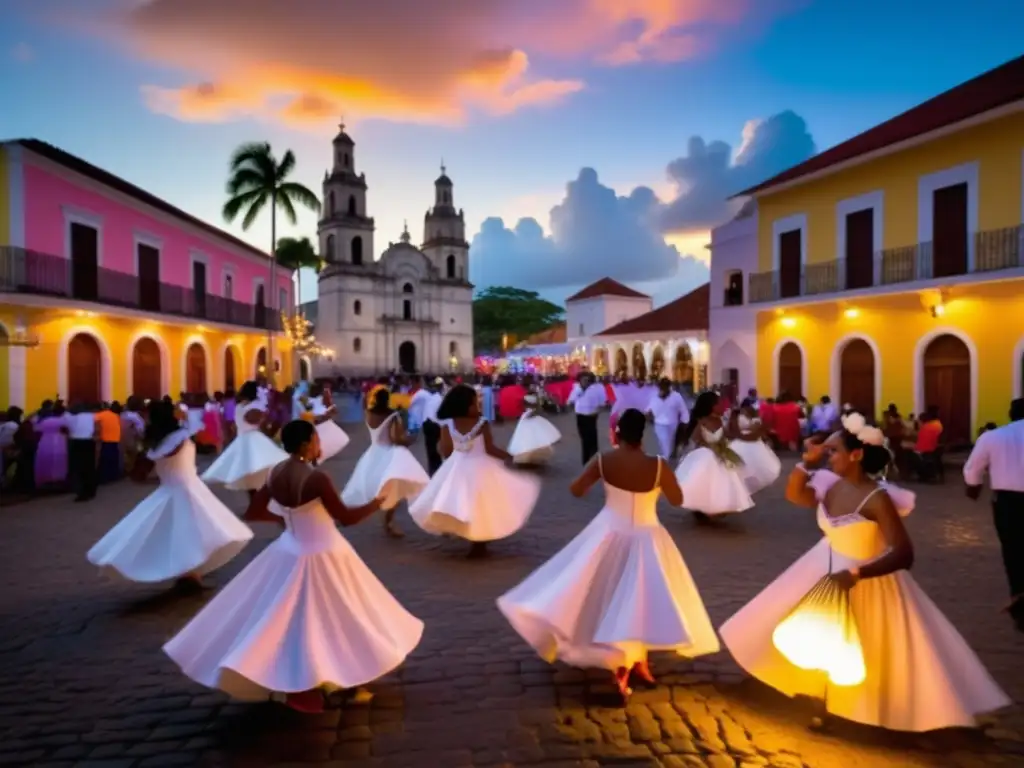 Festival Merengue República Dominicana: Músicos, parejas y alegría en vibrante escena nocturna