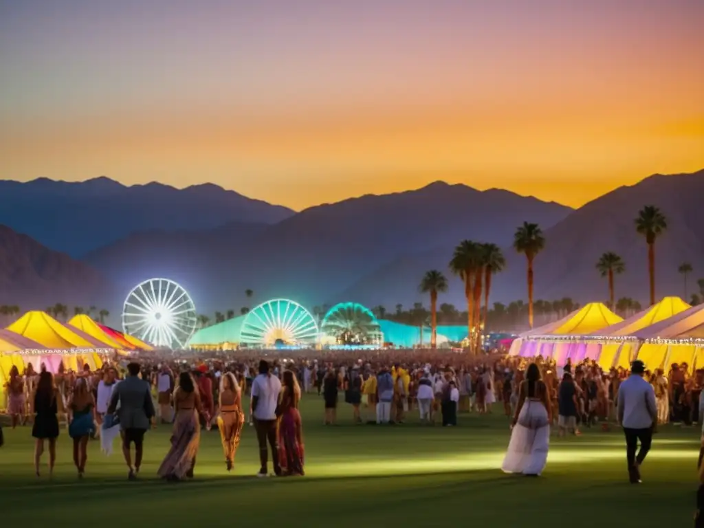 Impacto festivales en moda: Coachella, atardecer, música, moda, arte