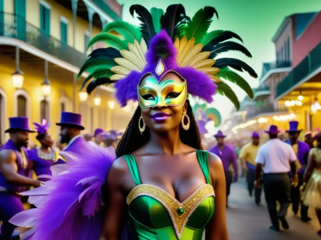 Fotografía vibrante del Festival de Mardi Gras en Nueva Orleans