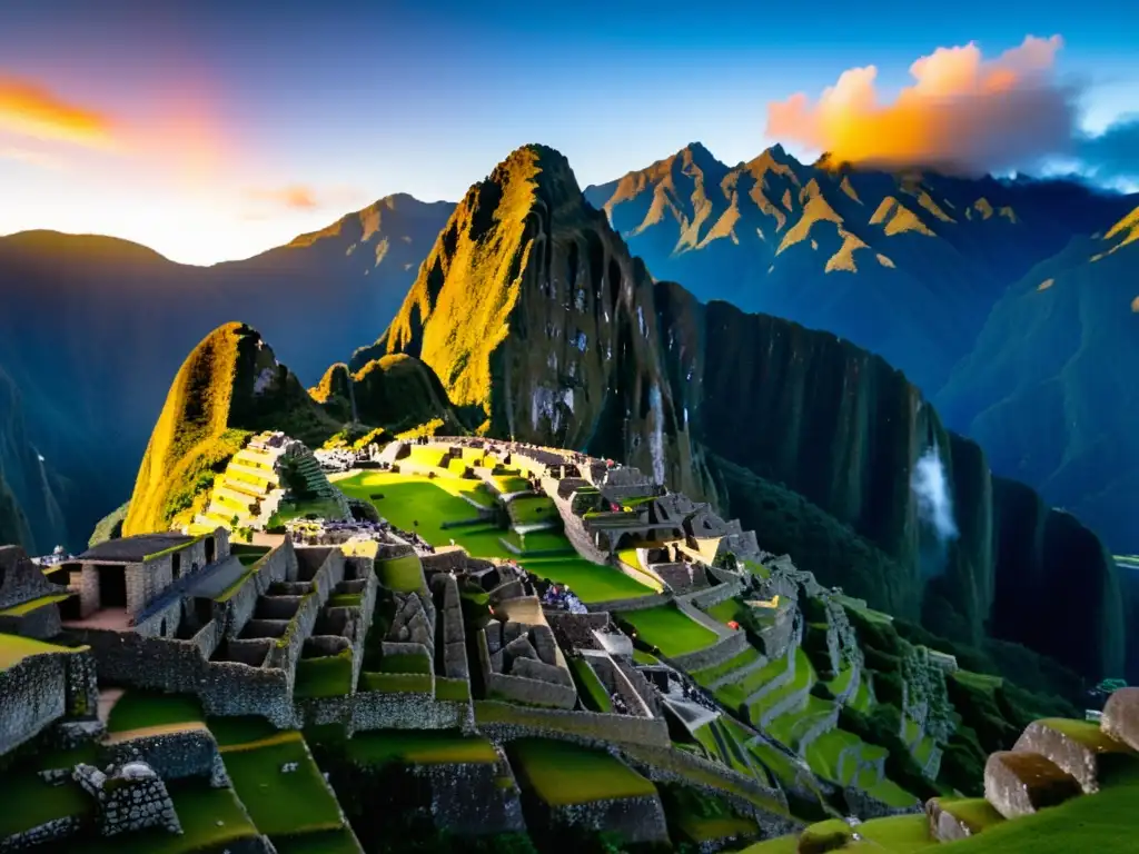 Majestuoso amanecer sobre las ruinas de Machu Picchu en Perú