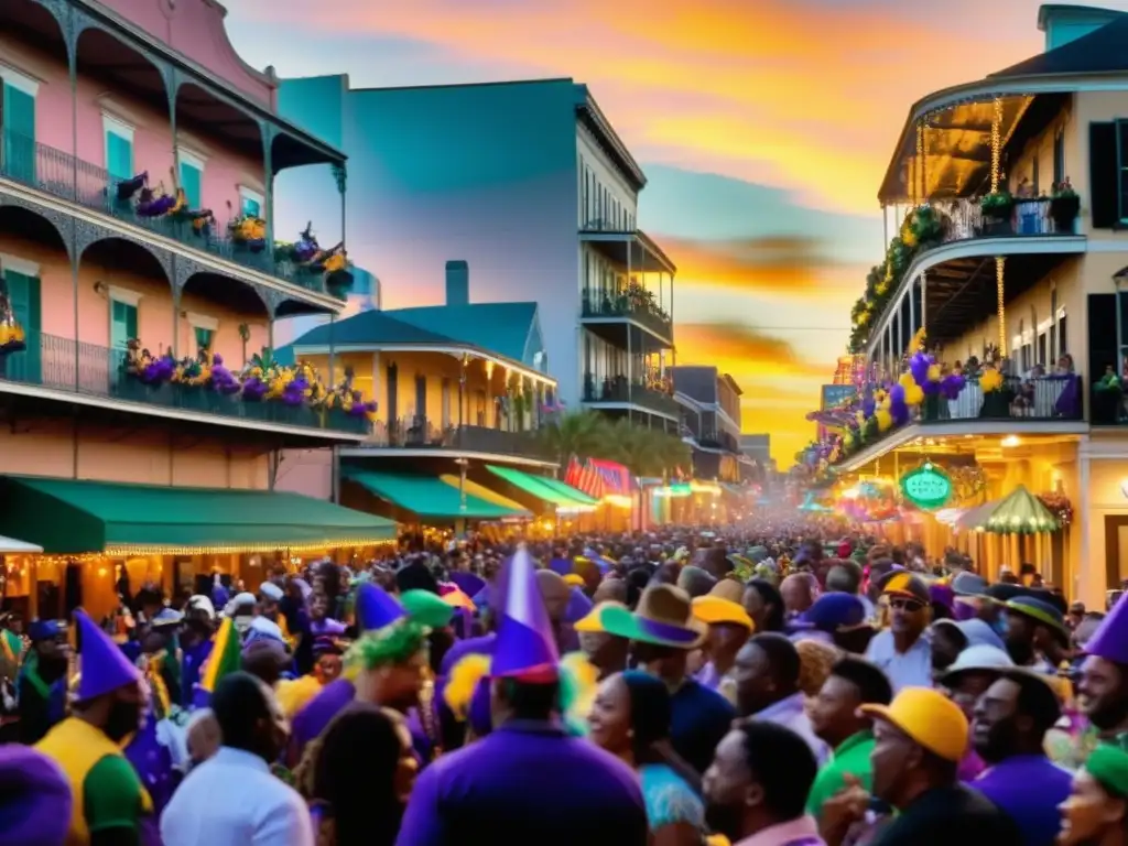 Escena vibrante del desfile de Mardi Gras en Nueva Orleans