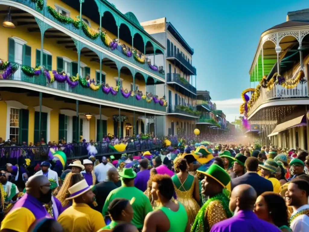 Desfile vibrante Mardi Gras en Nueva Orleans: Origen religioso, colores, disfraces y alegría