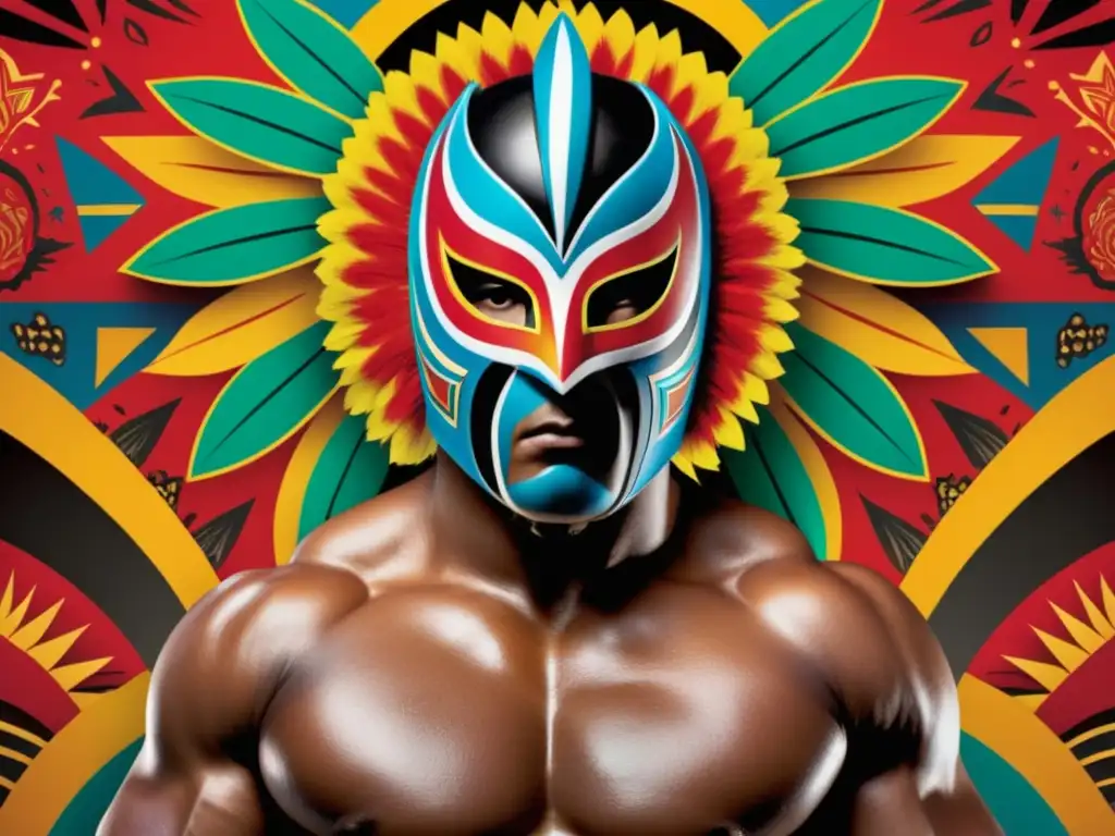 Luchador lucha libre con trajes fusionados de artes marciales y tradiciones mexicanas