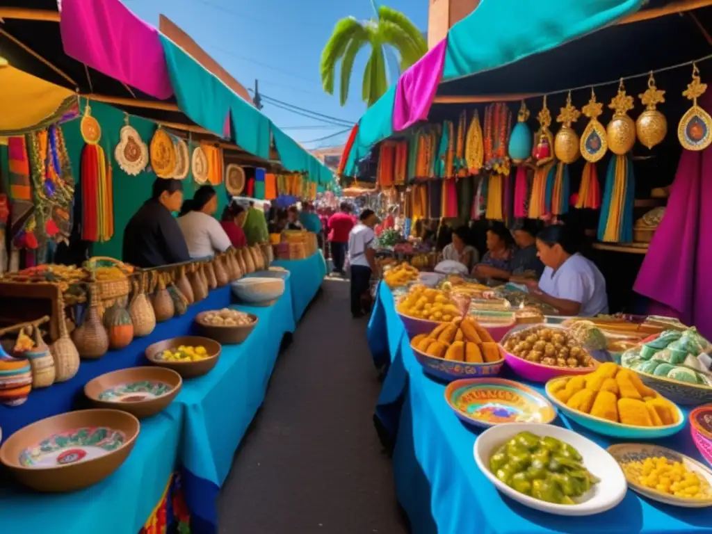 Fiesta de la Virgen de Guadalupe en México: colorido mercado con artesanías y souvenirs