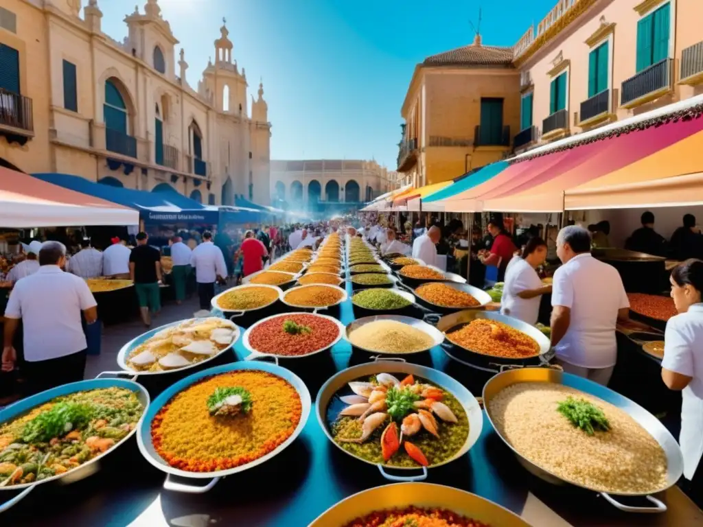 Mercado de comida vibrante en Festival de la Paella en Valencia, España