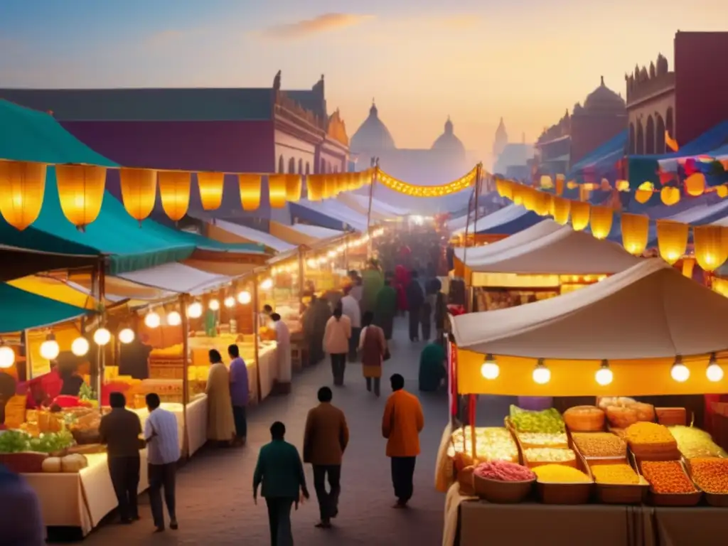 Mercado de comida vibrante en un festival culinario tradicional: festivales gastronomía tradicionales mundo