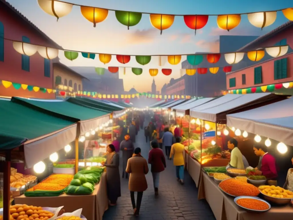 Mercado de comida al aire libre con celebraciones tradicionales gastronomía mundial