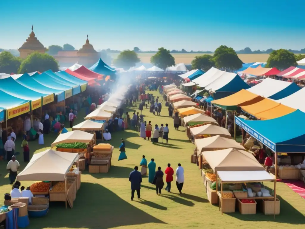 Comidas tradicionales en festivales - Mercado gastronómico vibrante al aire libre con platos tradicionales y actividades culinarias