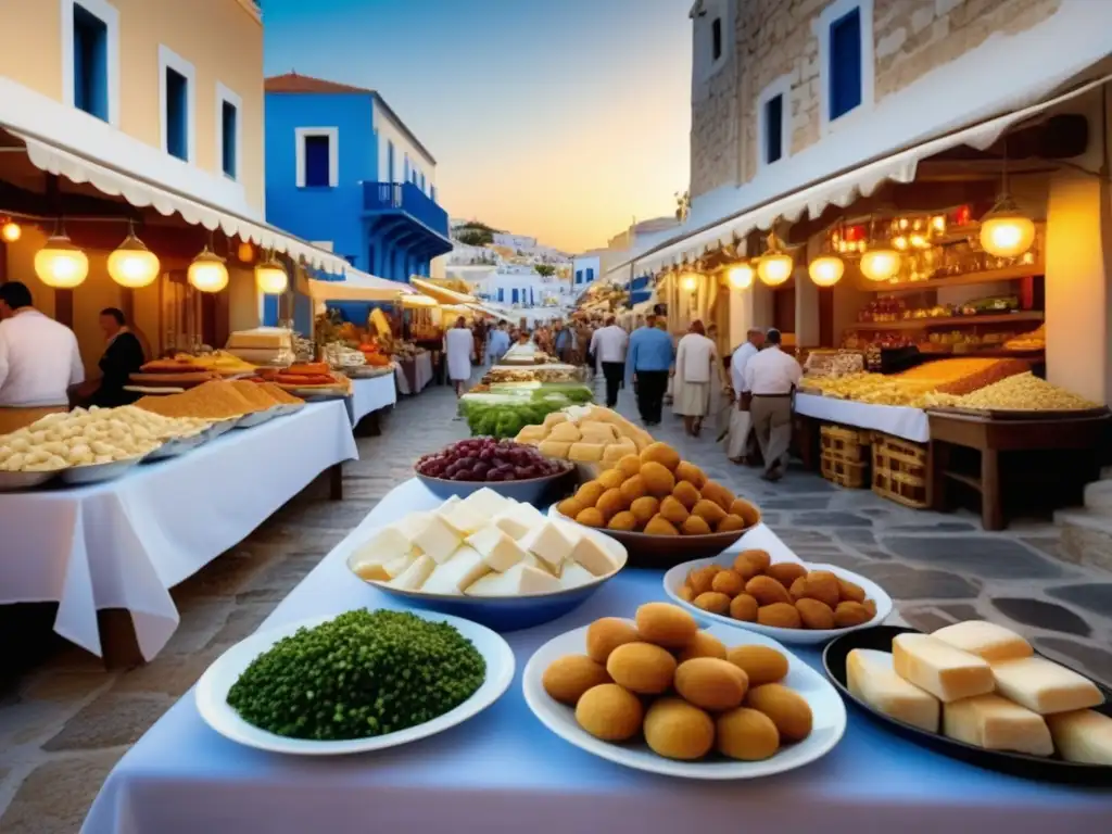 Mercado griego durante festividades - Comida tradicional, ouzo y vivacidad