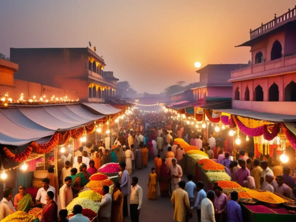 Vibrante mercado indio durante Diwali