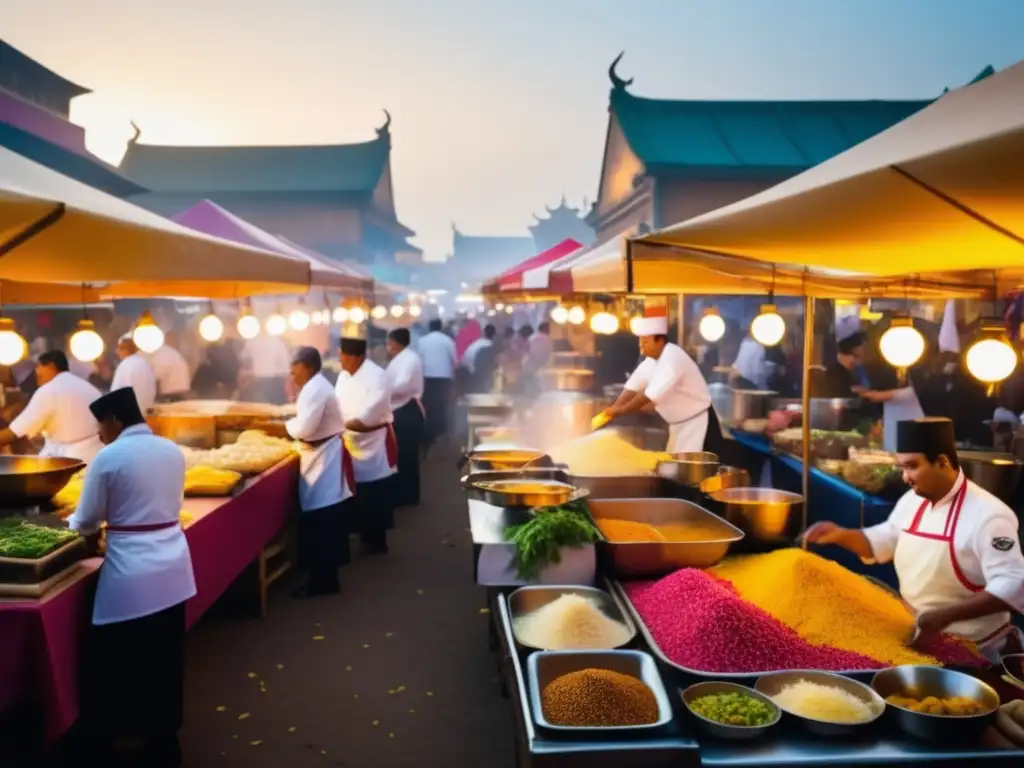 Escena vibrante de festival gastronómico internacional