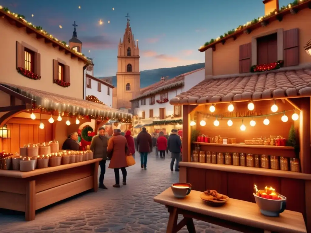 Escena navideña en un pueblo español: tradiciones con vino caliente