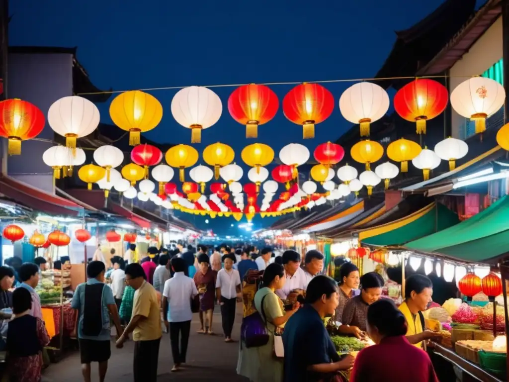 Mercado nocturno vibrante y animado en Asia: Festivales sostenibles en Asia