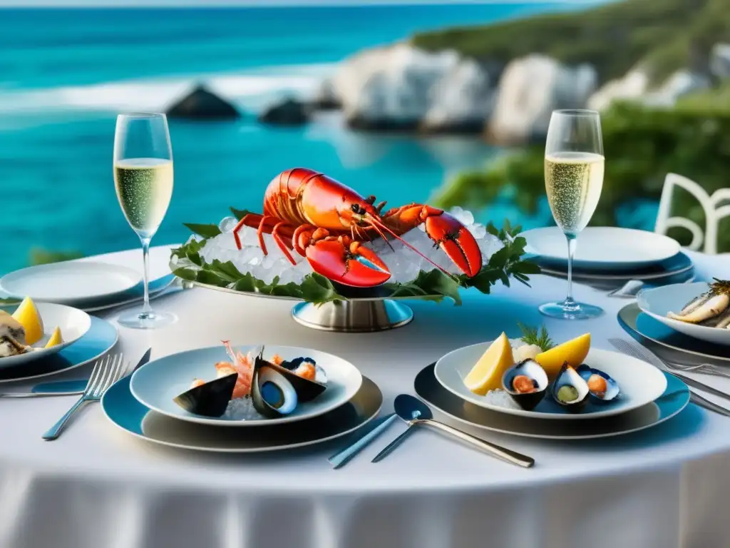 Celebraciones de Año Nuevo con champagne y mariscos en un entorno natural