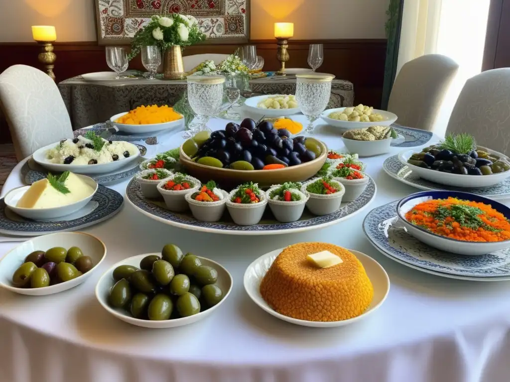 Celebraciones con raki en Turquía: mesa tradicional, colores vibrantes, exquisitez y festividad