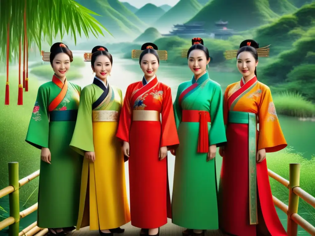 Mujeres chinas con trajes tradicionales, significado simbólico de la moda china