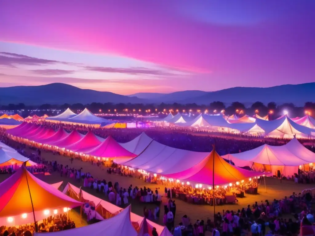 Mujeres líderes en festivales tradicionales: escena luminosa y etérea con multitud, coordinación y creatividad