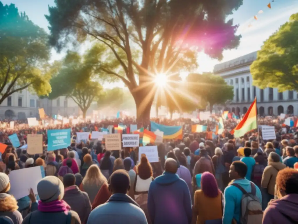 Multitud protestando, expresando pensamientos y creencias únicas