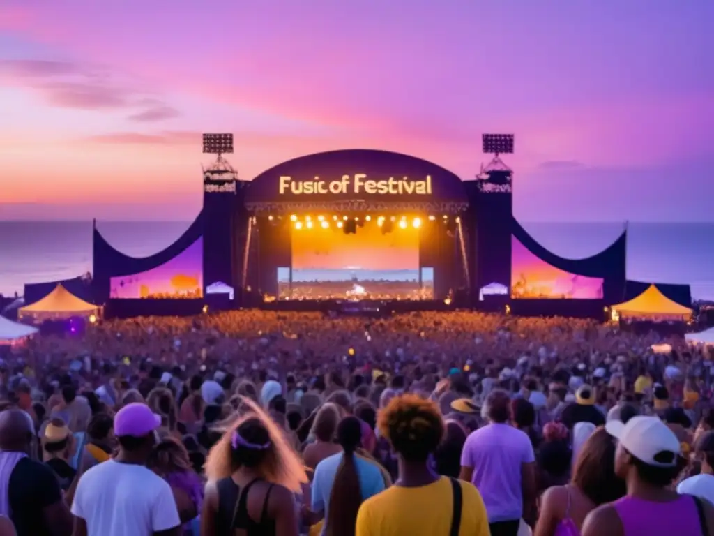 Importancia de festivales de música contemporánea en vibrante imagen de concierto al atardecer