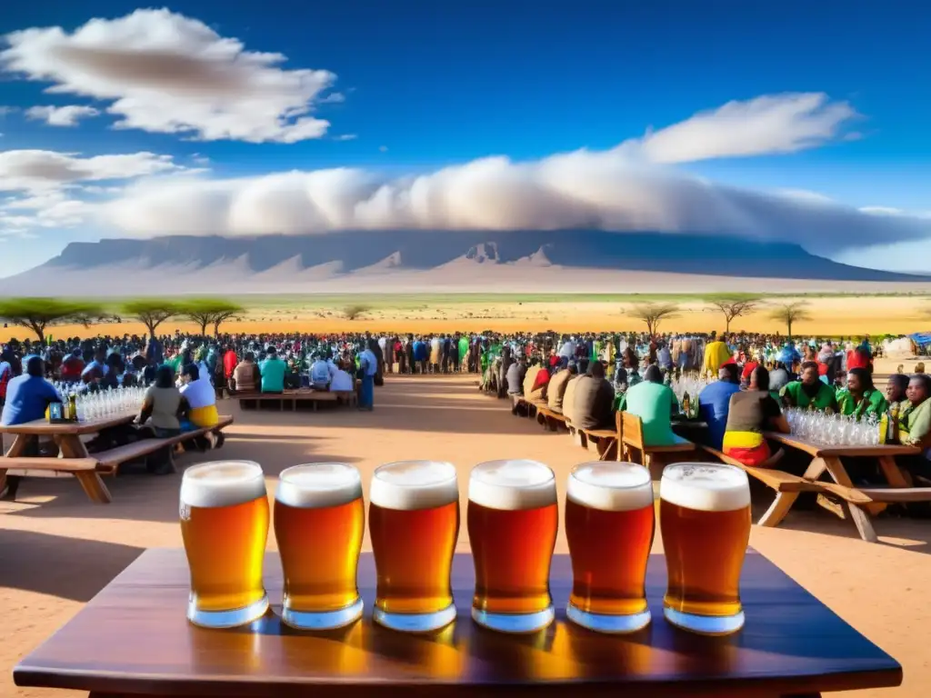 Festival de la Cerveza Namibia: Vibrante imagen del festival en un jardín cervecero rodeado por el impresionante paisaje africano