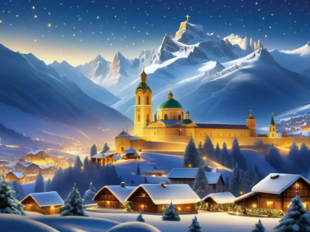 Paisaje invernal europeo con mercado navideño y tradiciones: Orígenes festividad Navidad: paganismo cristianismo