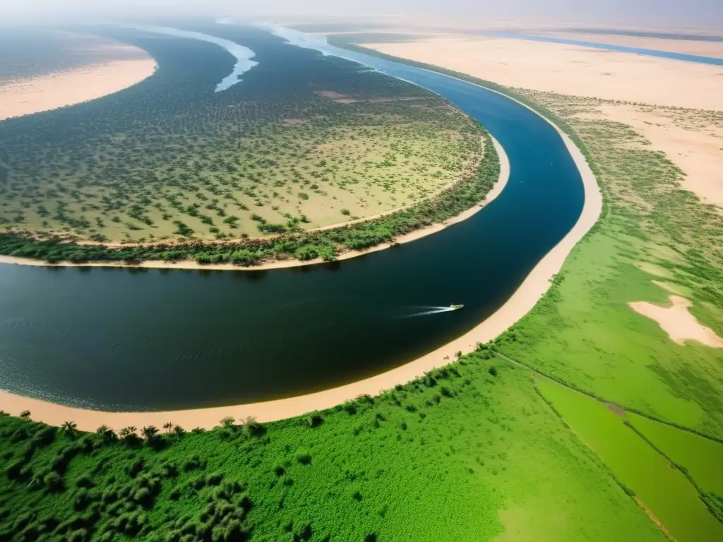 Festival Pesca Nilo Sudán: vista aérea impresionante del río, paisaje exuberante, vegetación vibrante, evento cultural único