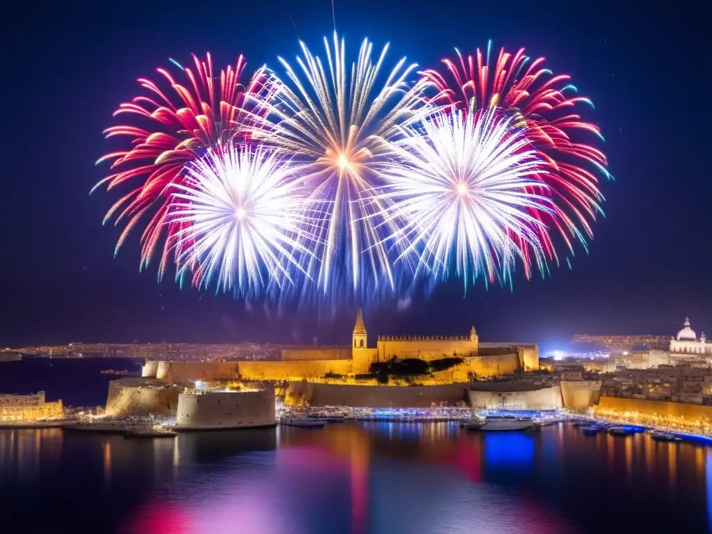 Fuegos artificiales Malta, noche mágica en el Festival con Grand Harbour y Valletta como fondo