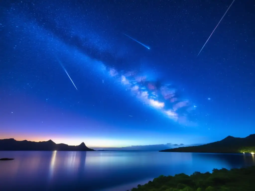 Festival Lluvia Meteoritos Micronesia: noche estrellada con meteoros luminosos y constelaciones brillantes