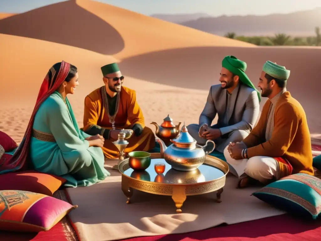 Celebraciones del té en Marruecos: una imagen etérea de una ceremonia tradicional en un impresionante oasis del desierto