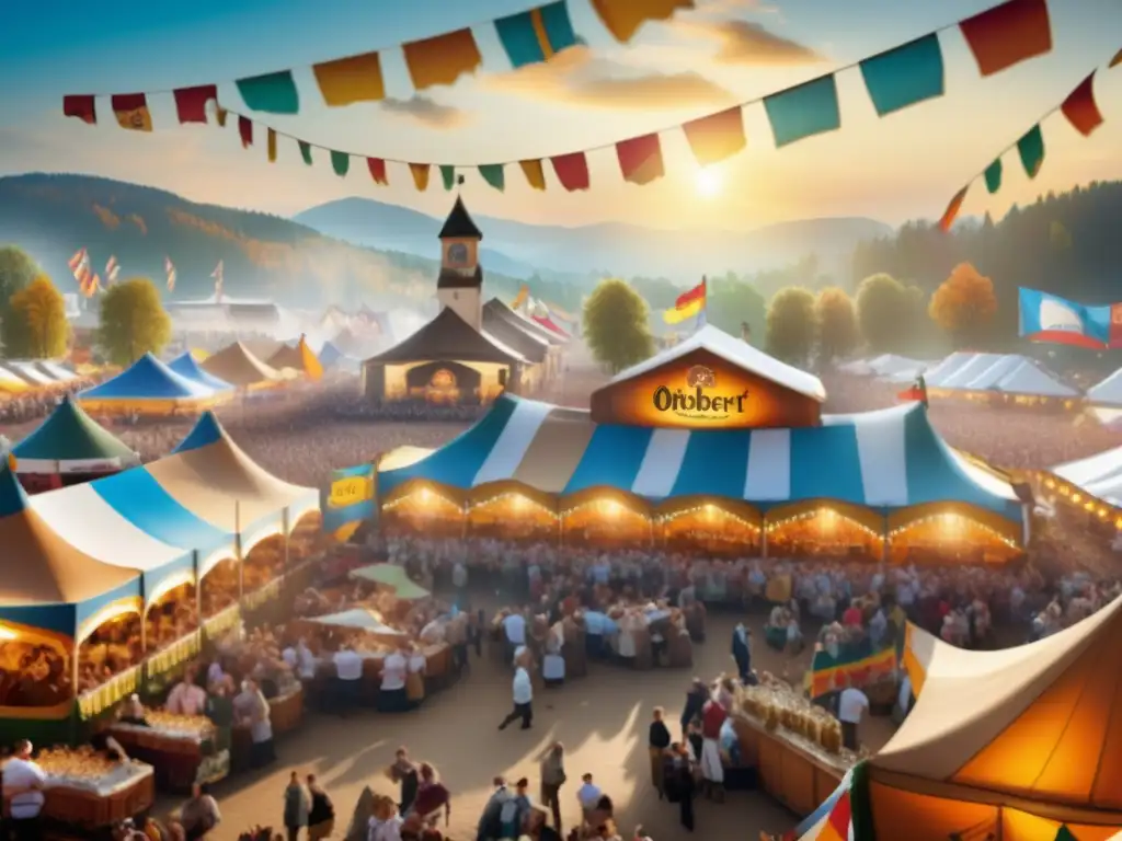 Festivales de cerveza tradicionales en Alemania: Oktoberfest, colores vibrantes, multitudes alegres, música y tradiciones