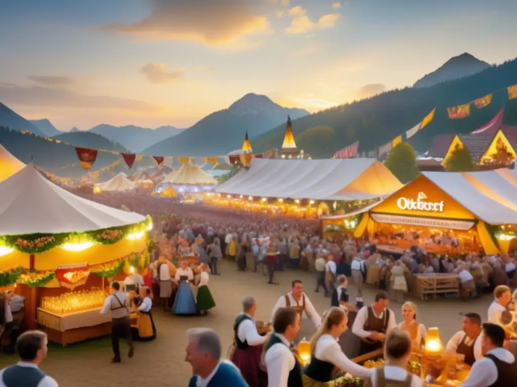 Historia y tradiciones del Oktoberfest en una imagen impactante de una escena bulliciosa al atardecer