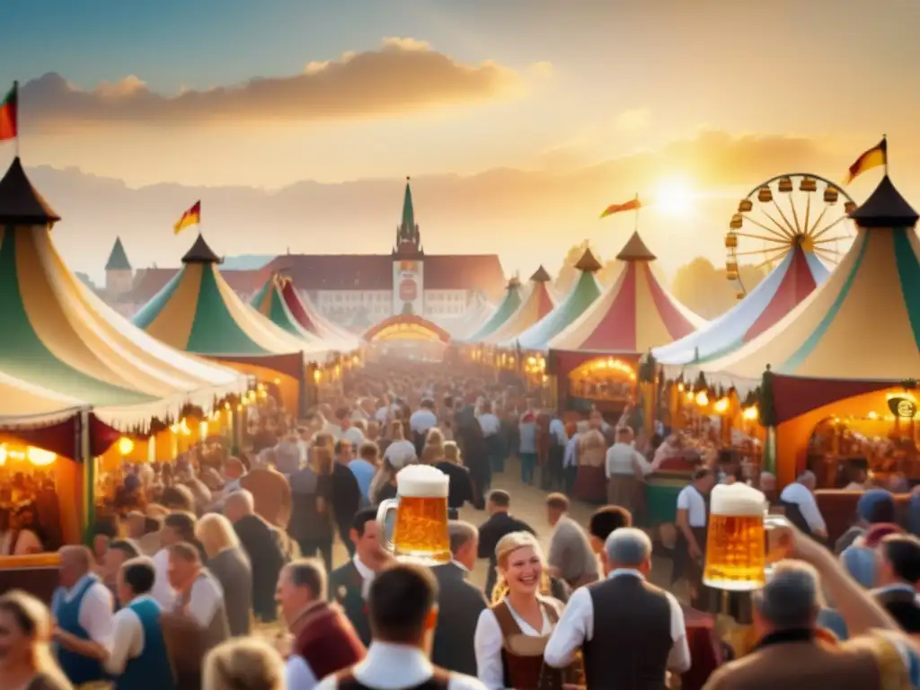 Tradición Oktoberfest Munich - Feria animada y tradicional con coloridas carpas de cerveza bávara